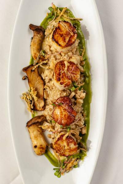 Seared scallops with mushrooms at Max’s Oyster Bar